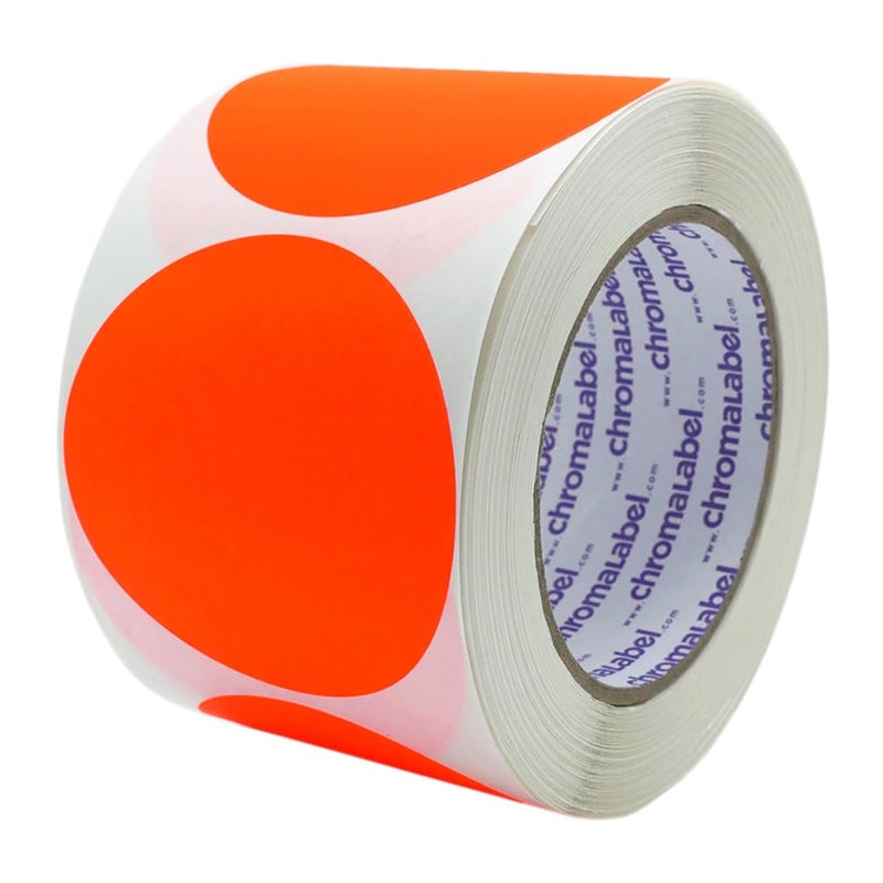ChromaLabel 3 Inch Circle Sticker Labels, High Visibility Round Colored Stickers, Removable Sticky Dots - 500 Dot Stickers per Roll, Fluorescent Red-Orange Label Sticker - Image 1